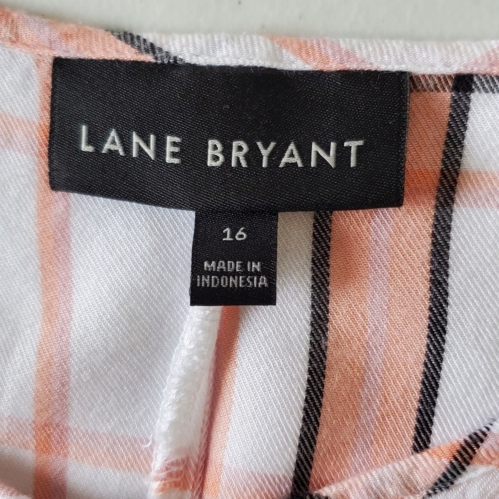 Lane Bryant Plaid‎ Babydoll Top Size 16 Button Front No-Peek Long Sleeve Rayon - Picture 11 of 12